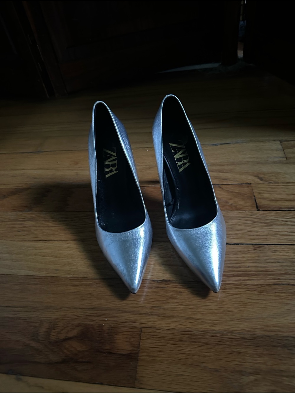 ZARA Silver Pointed-Toe High Heels - Women's Dress Pumps